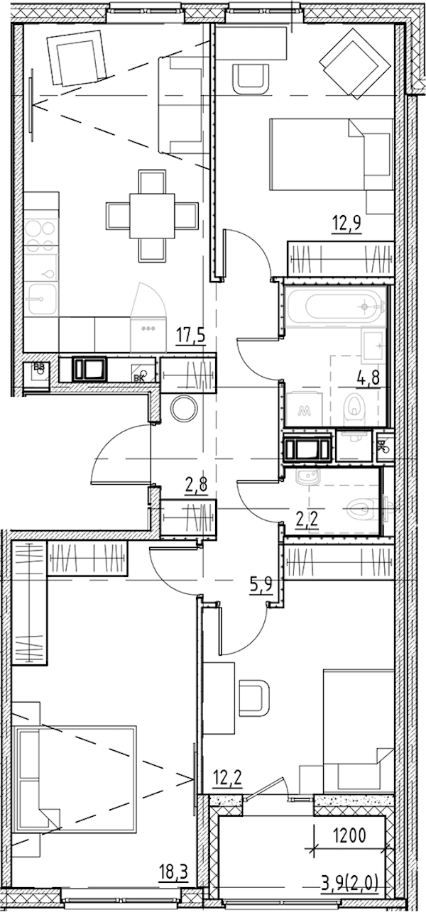 3-комнатная квартира 78.6 м², 4/9 эт., ЖК «Янила Форест»